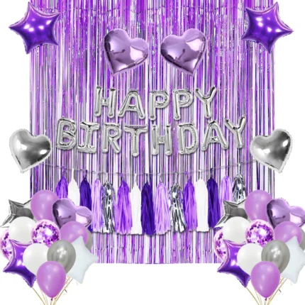 Happy Birthday Decoration Set (Purple, Silver & White)